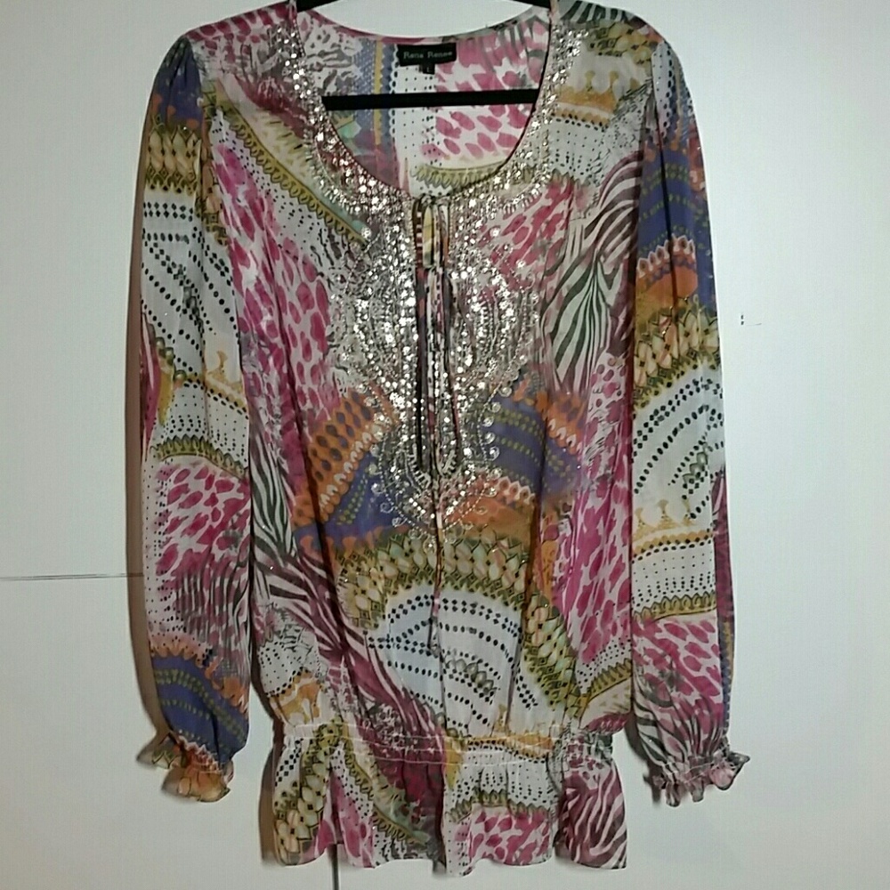 RENA RENEE COLORFUL SHEER BLOUSE - SZ L
